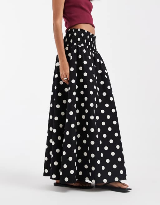ASOS DESIGN - Gonna lunga nera a pois con vita arricciata in coordinato, 2 di 5