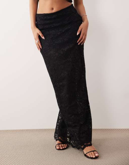 ASOS DESIGN - Gonna lunga nera in pizzo in coordinato, 2 di 5