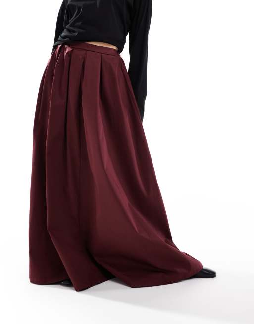 ASOS DESIGN - Gonna lunga pesante a ruota in cotone bordeaux, 2 di 5