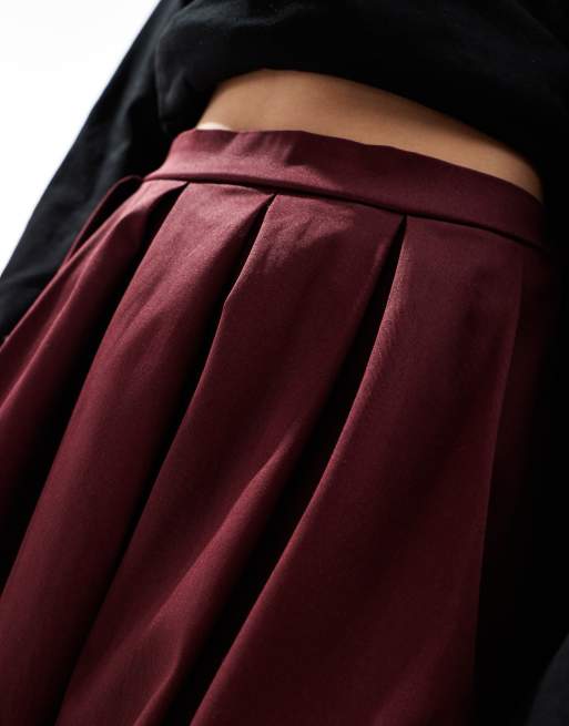 ASOS DESIGN - Gonna lunga pesante a ruota in cotone bordeaux, 3 di 5
