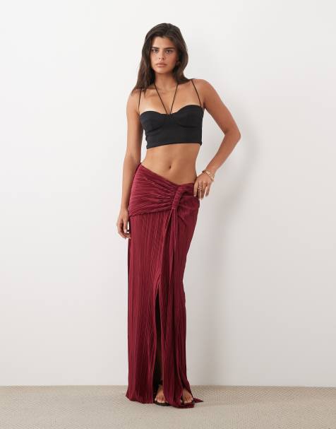 ASOS DESIGN gonna lunga plissé stile pareo arricciata color vino - view 1