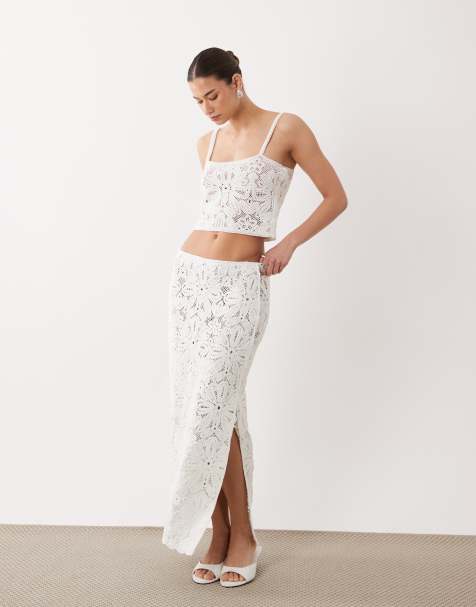 ASOS DESIGN - Gonna lunga premium all'uncinetto color crema in coordinato - view 1