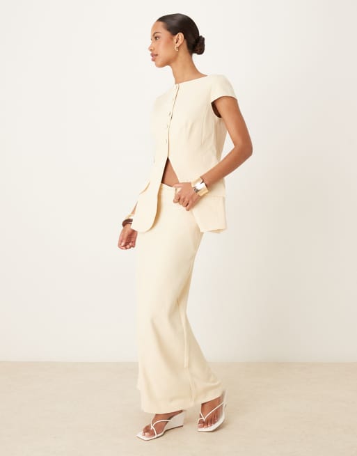 ASOS DESIGN - Gonna lunga sartoriale color latticello in coordinato