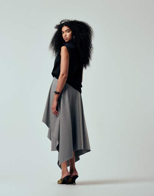 ASOS DESIGN - Gonna lunga sartoriale grigio mélange con fondo a fazzoletto, 5 di 5