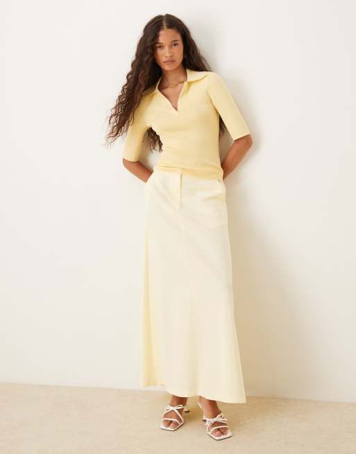 ASOS DESIGN - Gonna lunga sartoriale in misto lino color latticello