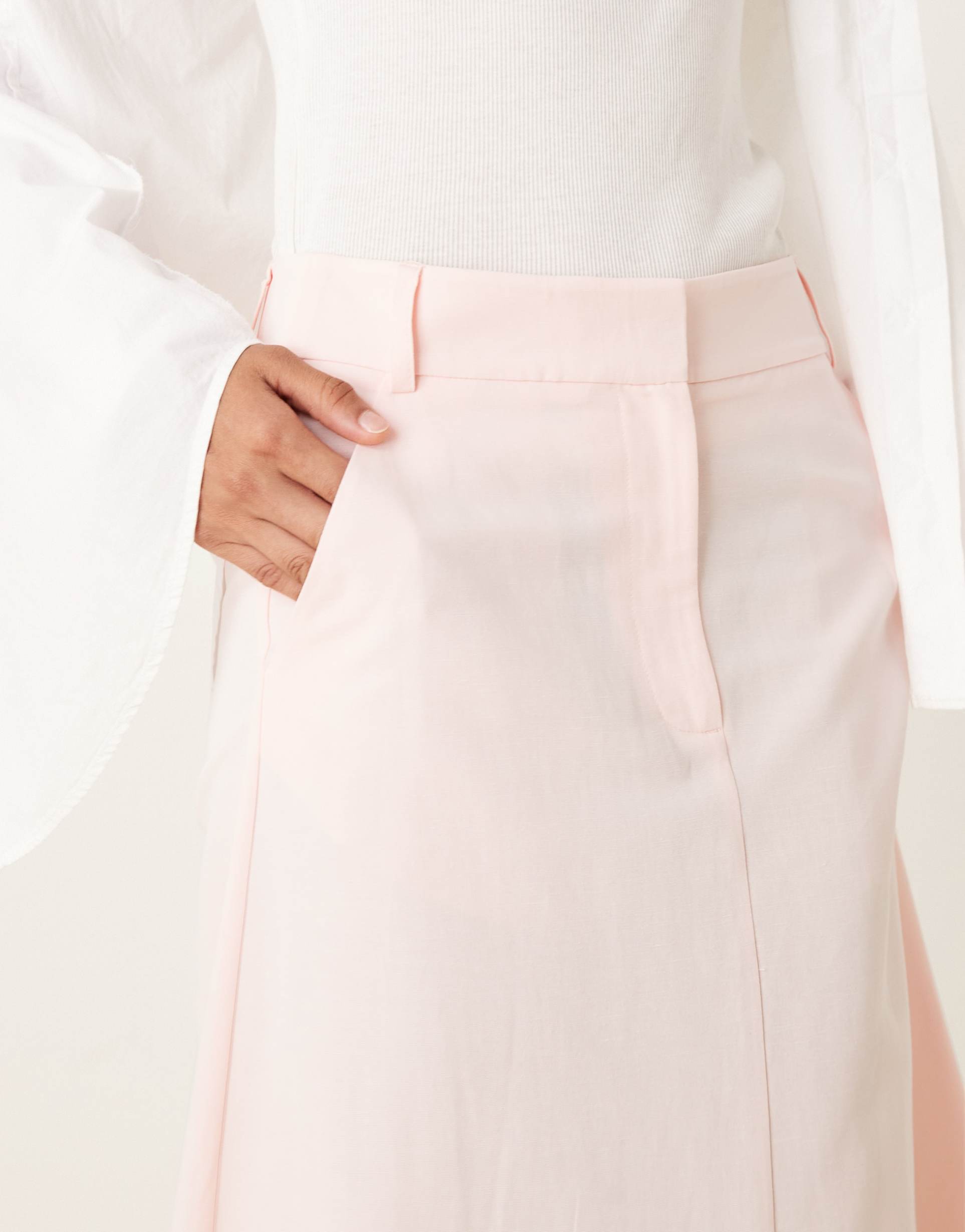 ASOS DESIGN - Gonna lunga sartoriale in misto lino rosa