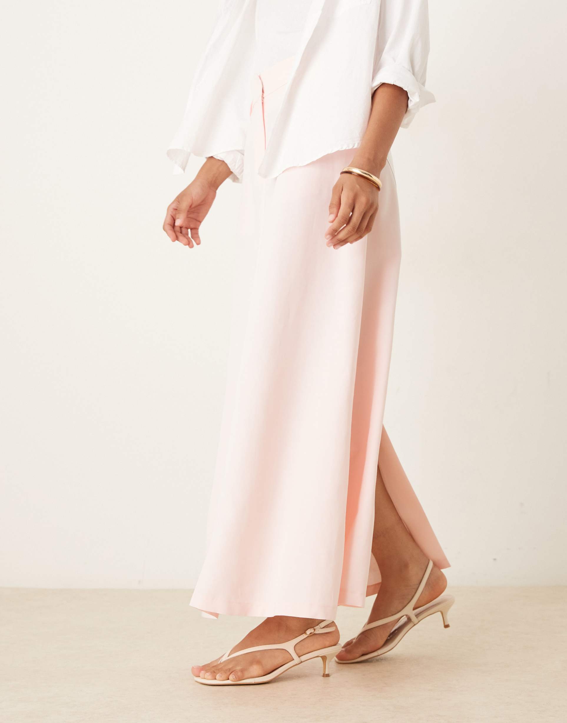 ASOS DESIGN - Gonna lunga sartoriale in misto lino rosa