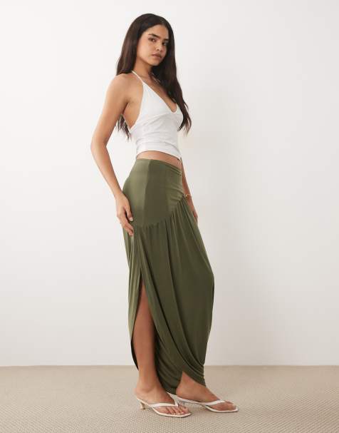 ASOS DESIGN - Gonna lunga sinuosa asimmetrica verde - view 1