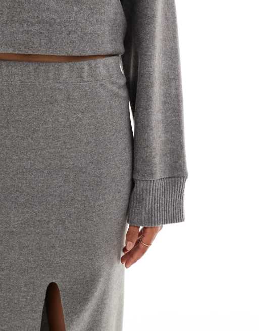 ASOS DESIGN - Gonna lunga super morbida grigio antracite mélange con spacco sul davanti, 3 di 5
