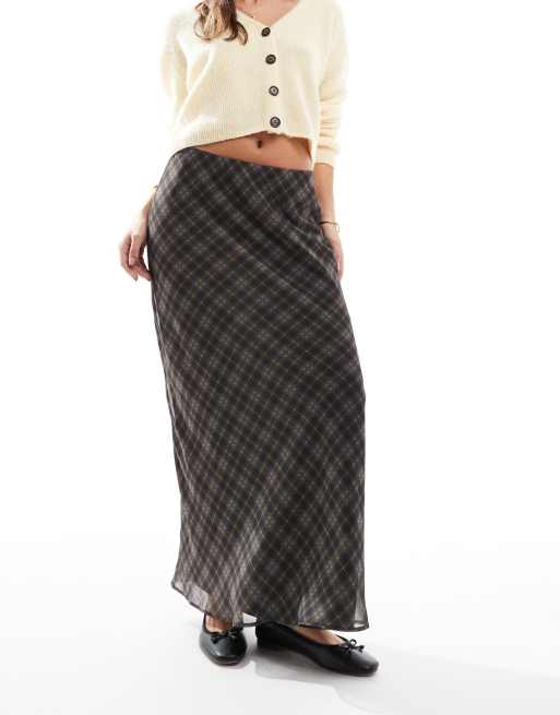 ASOS DESIGN - Gonna lunga taglio sbieco in chiffon con stampa a quadri