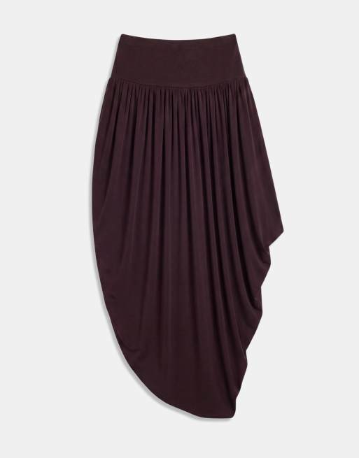 ASOS DESIGN gonna maxi drappeggiata ampia coordinata in marrone scuro, 7 di 9