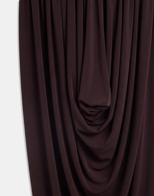 ASOS DESIGN gonna maxi drappeggiata ampia coordinata in marrone scuro, 9 di 9