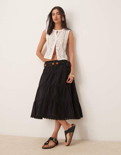 ASOS DESIGN - Gonna midi a balze color avorio stile rustico
