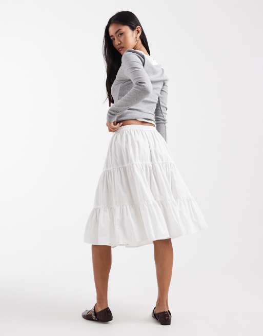 ASOS DESIGN - Gonna midi a balze stile anni '90 color avorio voluminosa, 4 di 5