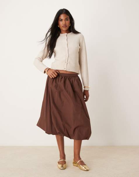 ASOS DESIGN - Gonna midi a palloncino marrone - view 1