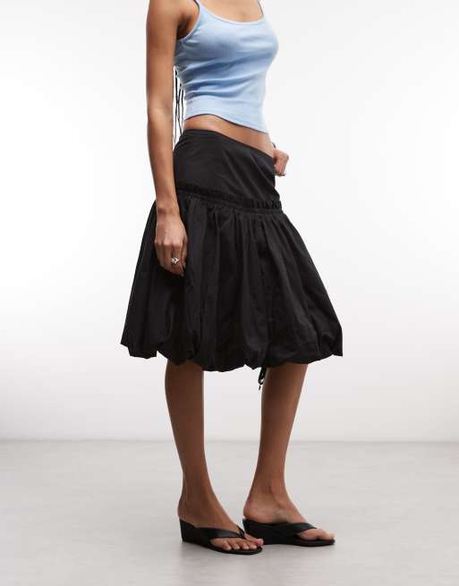 ASOS DESIGN - Gonna midi a palloncino nera con coulisse e vita scesa, 2 di 5