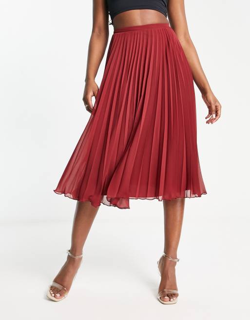 ASOS DESIGN - Gonna midi a pieghe color vino 