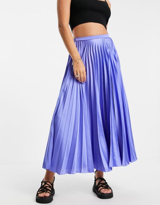 ASOS DESIGN - Gonna midi a pieghe in raso blu fiordaliso