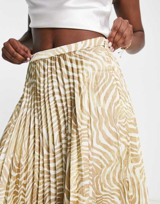 ASOS DESIGN - Gonna midi a pieghe in raso con stampa zebrata beige e bianca, 3 di 4