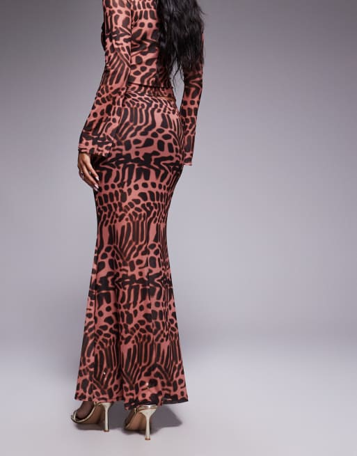 ASOS DESIGN - Gonna midi a sirena in rete con stampa animalier in coordinato, 2 di 5