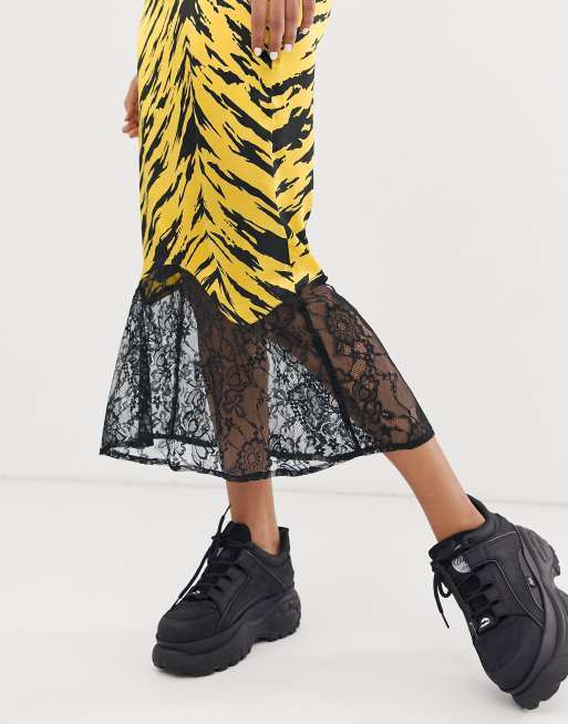 ASOS DESIGN Gonna midi a sottoveste in raso tigrata con taglio
