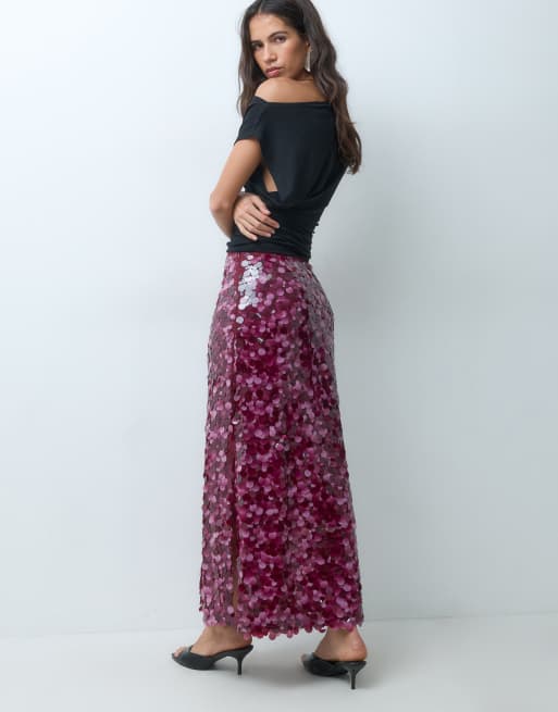 ASOS DESIGN gonna midi a strati con paillettes color bacca, 3 di 5