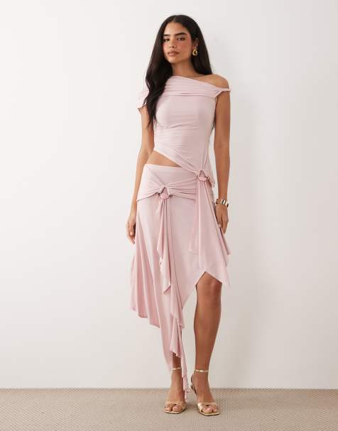 ASOS DESIGN - Gonna midi aderente rosa con fondo a fazzoletto e dettagli in metallo in coordinato - view 1