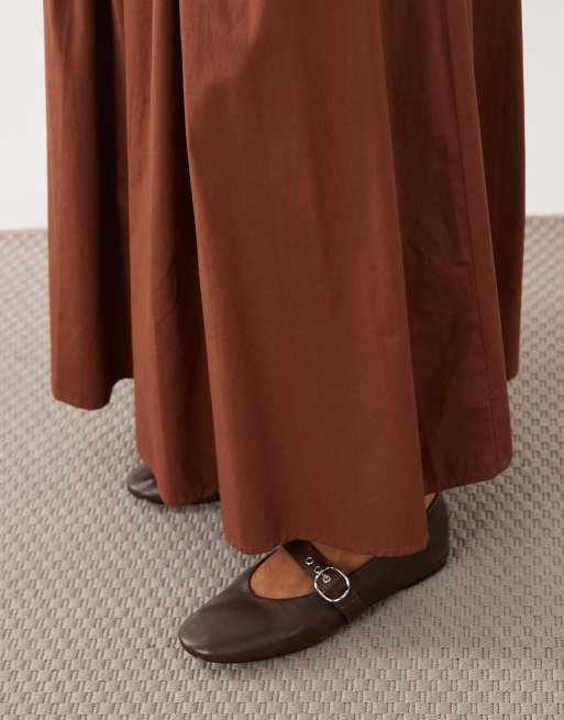 ASOS DESIGN gonna midi ampia con vita elasticizzata marrone, 4 di 5