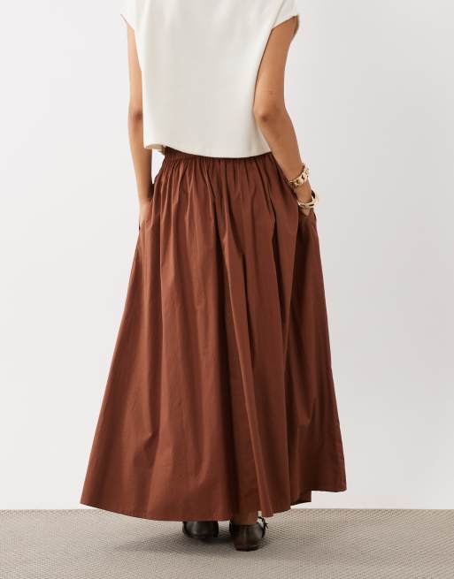 ASOS DESIGN gonna midi ampia con vita elasticizzata marrone, 5 di 5