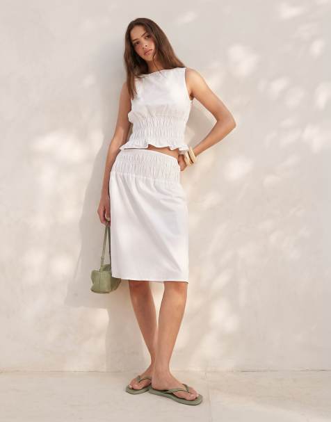 ASOS DESIGN - Gonna midi arricciata in vita bianca in coordinato - view 1