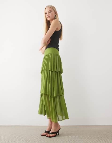 ASOS DESIGN gonna midi asimmetrica a strati in rete verde - view 1