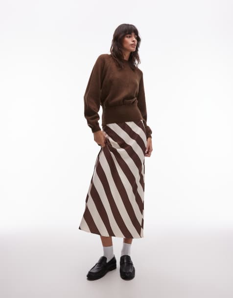 ASOS DESIGN - Gonna midi asimmetrica in raso a righe - view 1