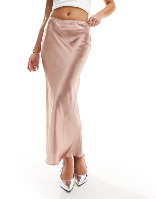 ASOS DESIGN - Gonna midi asimmetrica in raso color cipria, 4 di 5