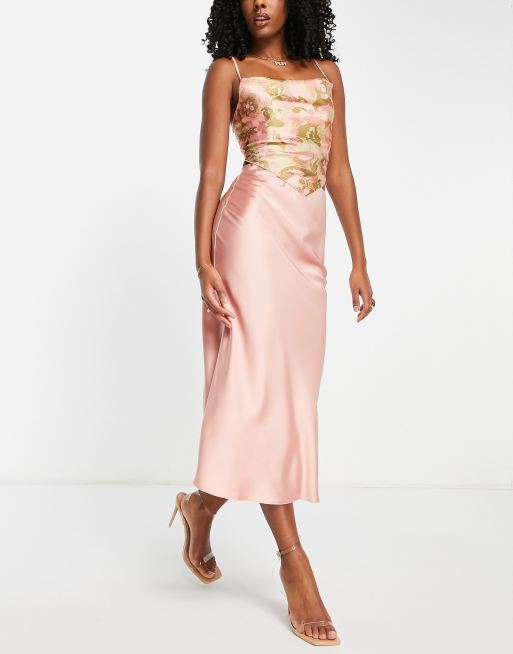 ASOS DESIGN - Gonna midi asimmetrica in raso rosa chiaro
