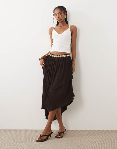 ASOS DESIGN - Gonna midi asimmetrica plissé testurizzata color cioccolato - view 1