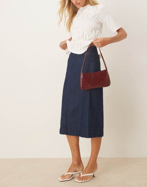 ASOS DESIGN - Gonna midi avvolgente in denim rinse wash a pieghe, 5 di 5