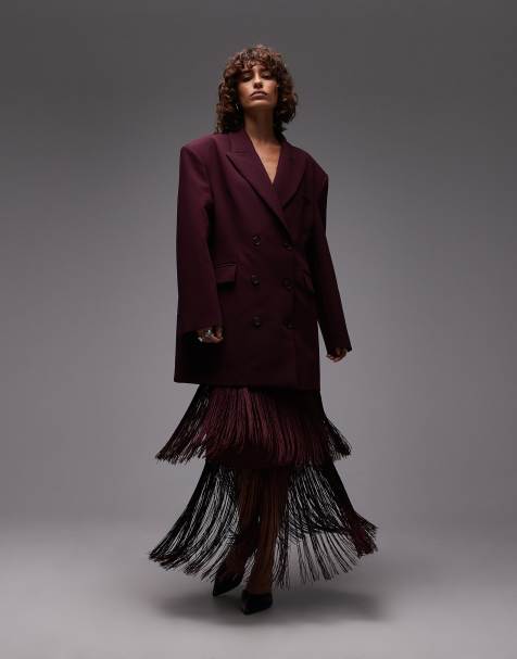 ASOS DESIGN - Gonna midi bordeaux con frange - view 1