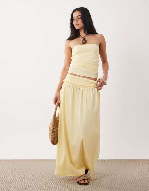 ASOS DESIGN - Gonna midi color crema con cuciture arricciate in coordinato