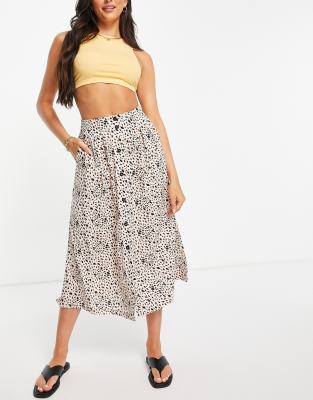 ASOS DESIGN- Gonna midi con stampa animalier con bottoni e tasche