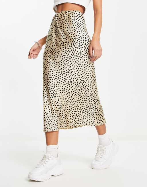 ASOS DESIGN - Gonna midi con taglio in sbieco in raso animalier