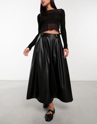 ASOS DESIGN faux leather full prom midi skirt in black - ASOS Price Checker