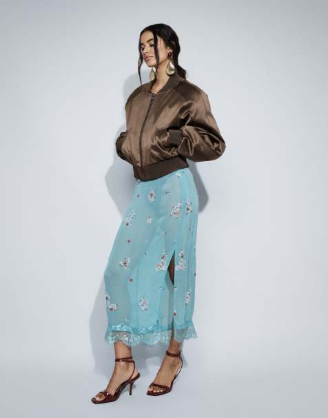 ASOS DESIGN gonna midi decorata con pizzo blu - view 1