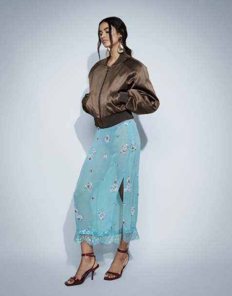 ASOS DESIGN gonna midi decorata con pizzo turchese - view 1