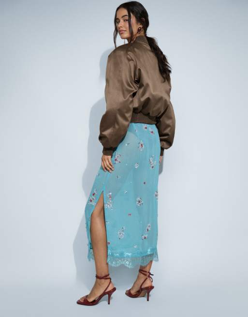 ASOS DESIGN gonna midi decorata con pizzo turchese, 5 di 9