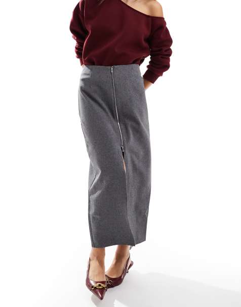 ASOS DESIGN - Gonna midi grigia con zip - view 1