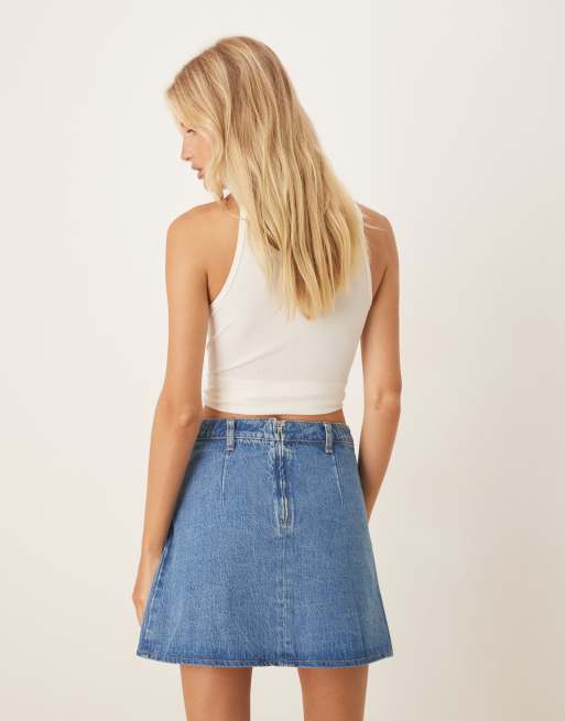 ASOS DESIGN - Gonna midi in denim blu medio scuro a pieghe, 4 di 5