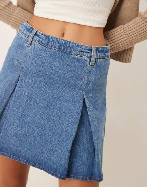 ASOS DESIGN - Gonna midi in denim blu medio scuro a pieghe, 5 di 5