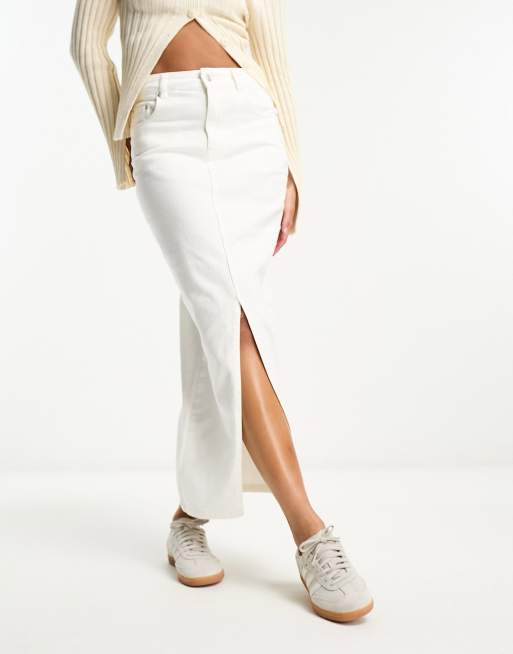 ASOS DESIGN - Gonna midi in denim écru con spacco sul fondo