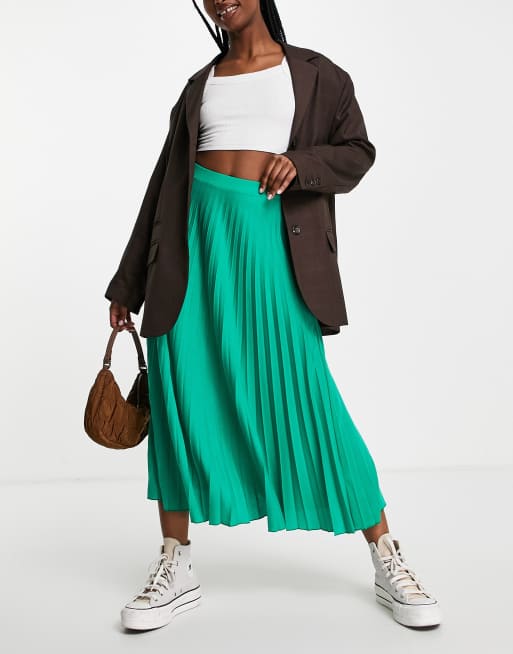 ASOS DESIGN - Gonna midi in jersey a pieghe verde
