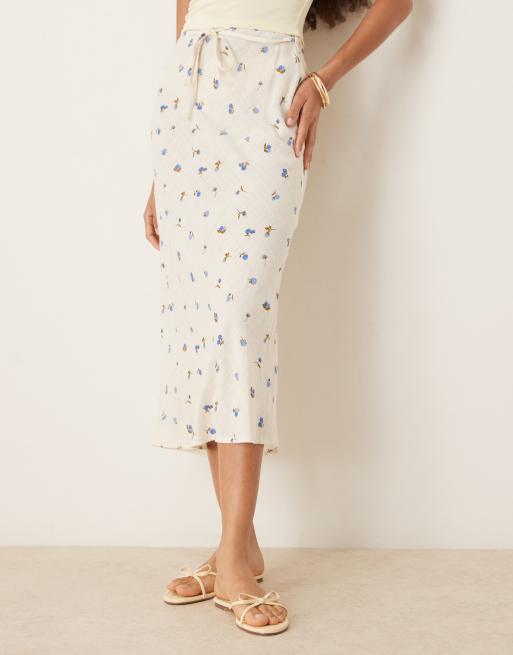 ASOS DESIGN - Gonna midi in misto lino a fiori con taglio sbieco, 5 di 5
